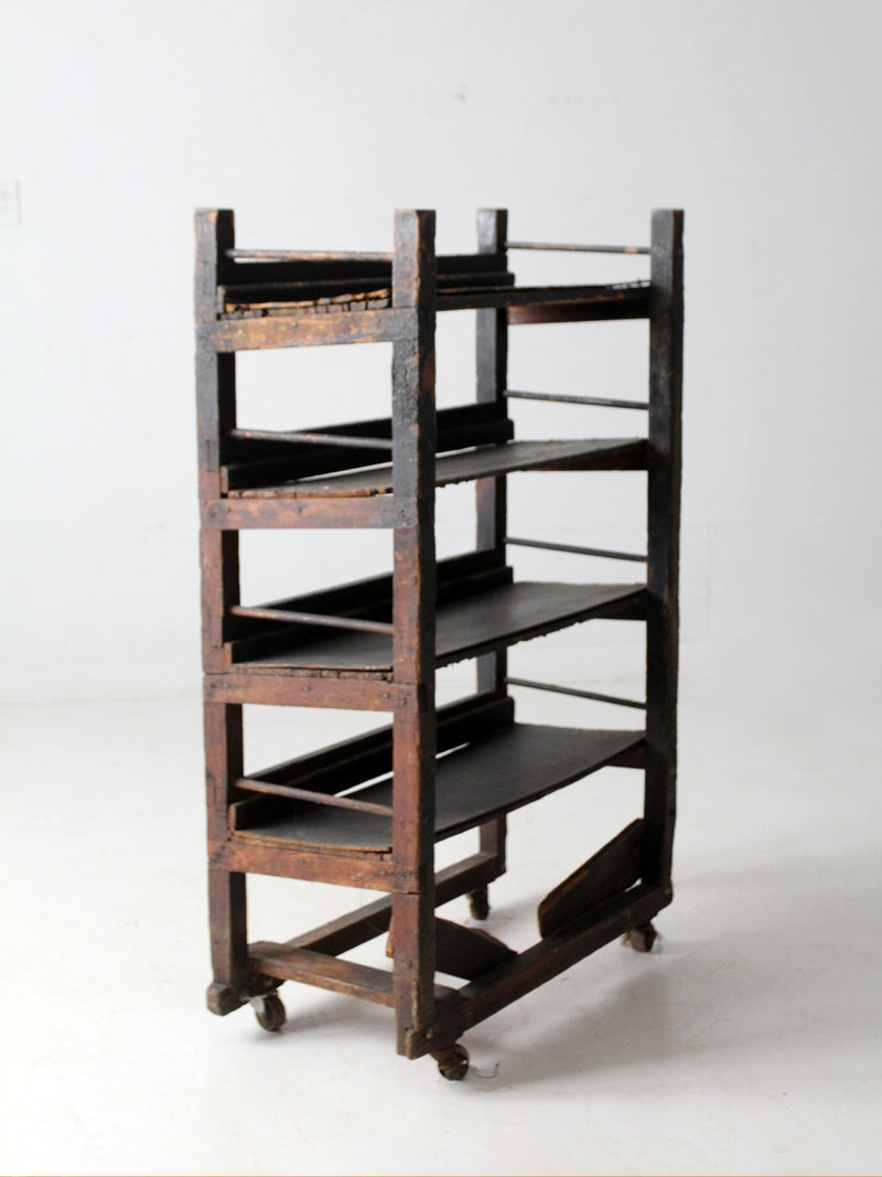 antique industrial wood factory rack