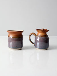 vintage studio pottery creamer and sugar bowl set