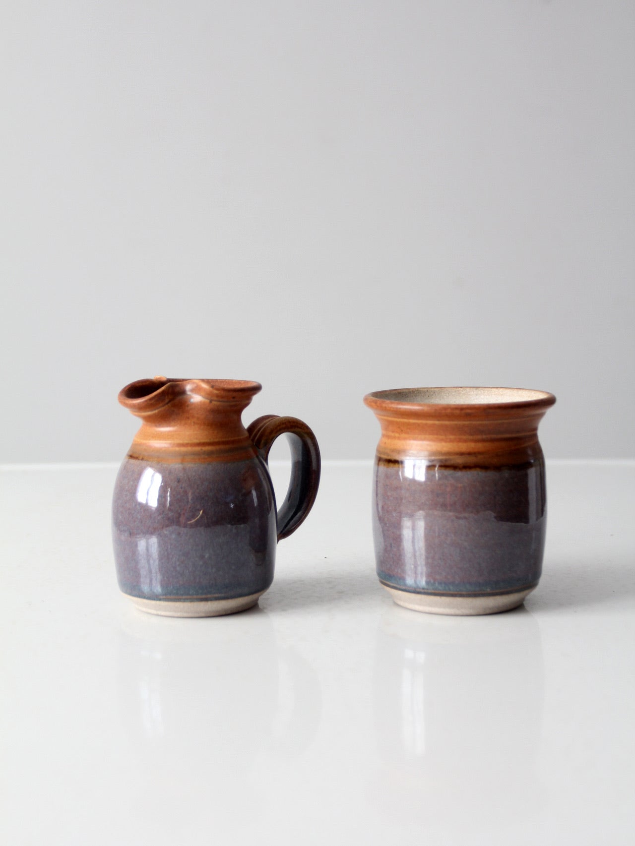 vintage studio pottery creamer and sugar bowl set