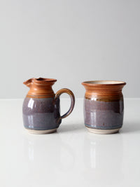 vintage studio pottery creamer and sugar bowl set