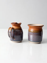 vintage studio pottery creamer and sugar bowl set