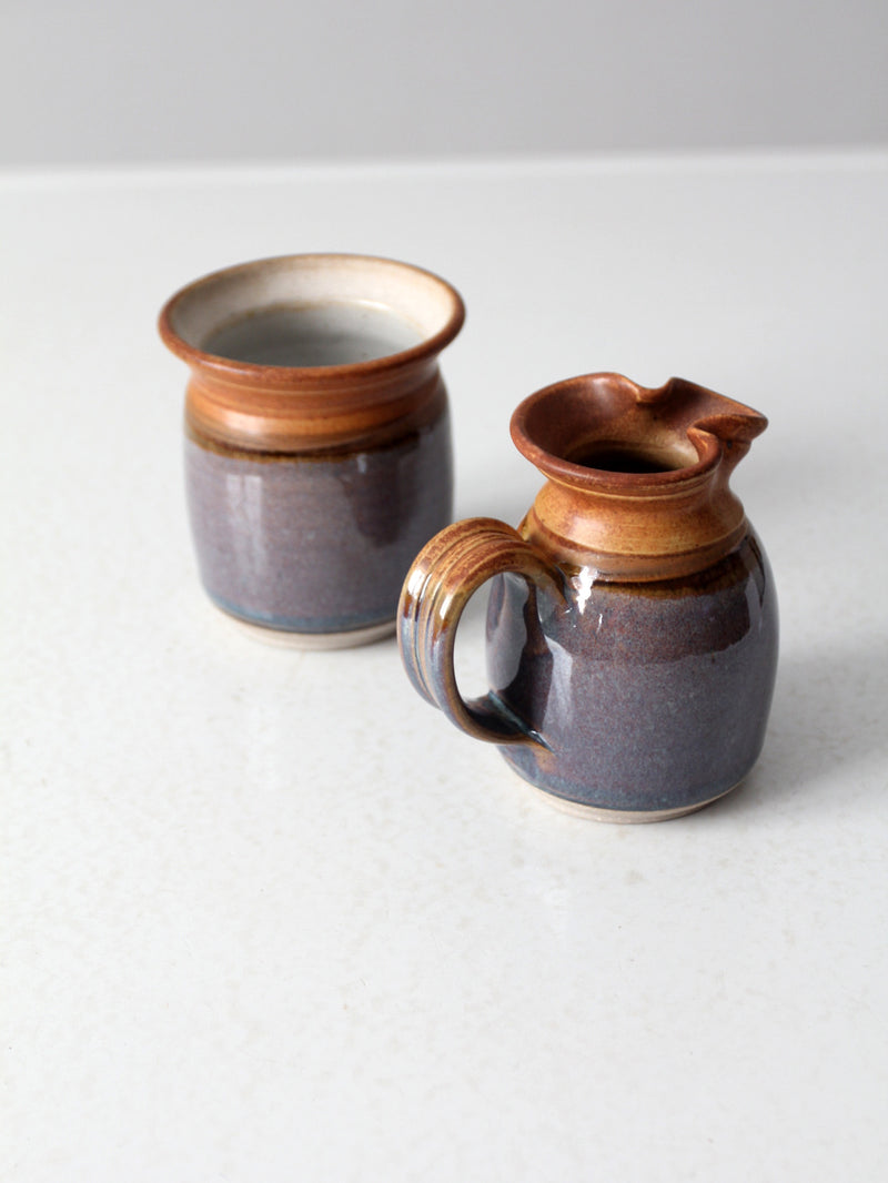 vintage studio pottery creamer and sugar bowl set