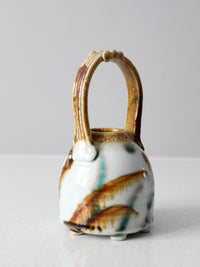 vintage studio pottery basket vase