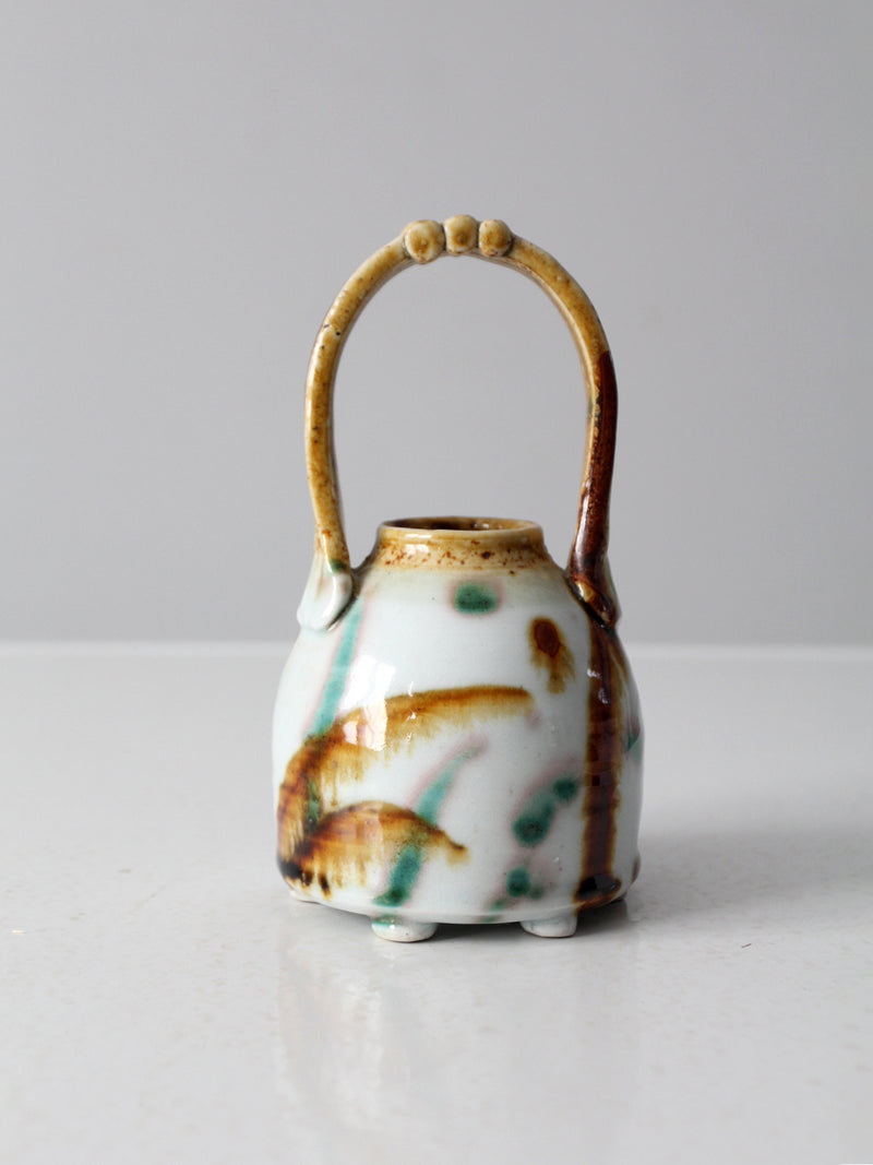 vintage studio pottery basket vase