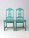 vintage turquoise wooden dining room chairs pair