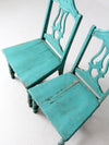 vintage turquoise wooden dining room chairs pair