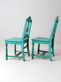 vintage turquoise wooden dining room chairs pair