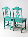 vintage turquoise wooden dining room chairs pair