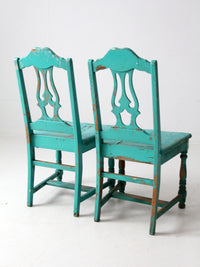 vintage turquoise wooden dining room chairs pair
