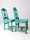 vintage turquoise wooden dining room chairs pair