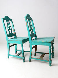 vintage turquoise wooden dining room chairs pair