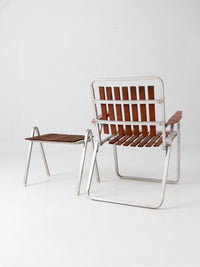 mid-century aluminum & wood slat chair and side table set