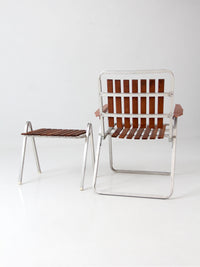 mid-century aluminum & wood slat chair and side table set