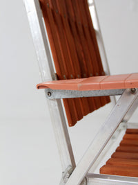 mid-century aluminum & wood slat chair and side table set