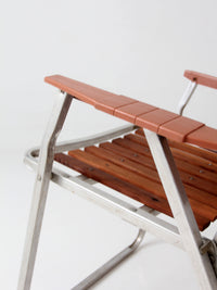 mid-century aluminum & wood slat chair and side table set