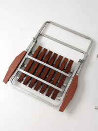 mid-century aluminum & wood slat chair and side table set