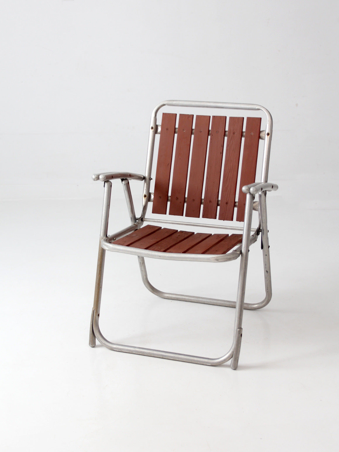 mid-century aluminum and wood folding lawn chair