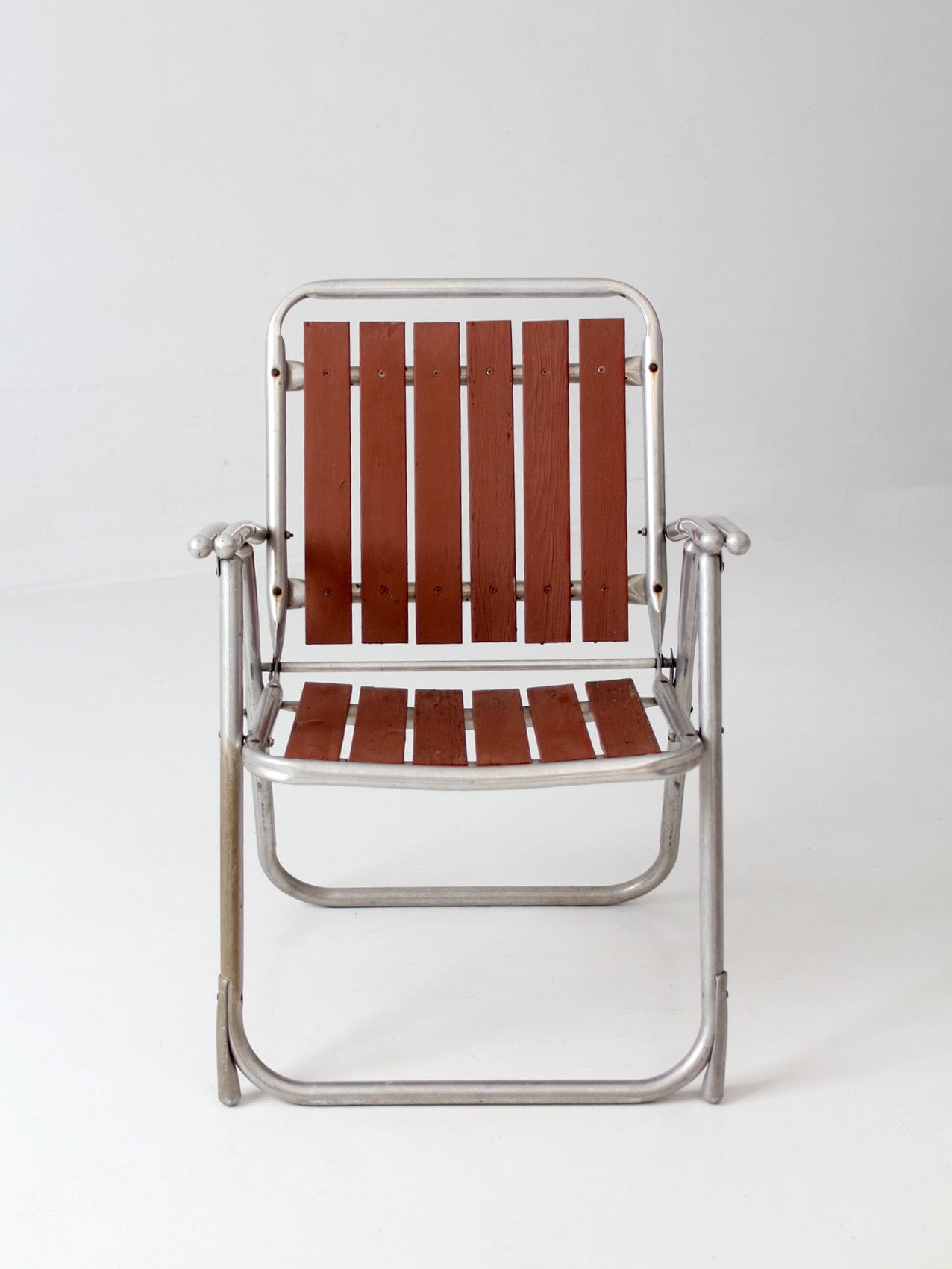mid-century aluminum and wood folding lawn chair