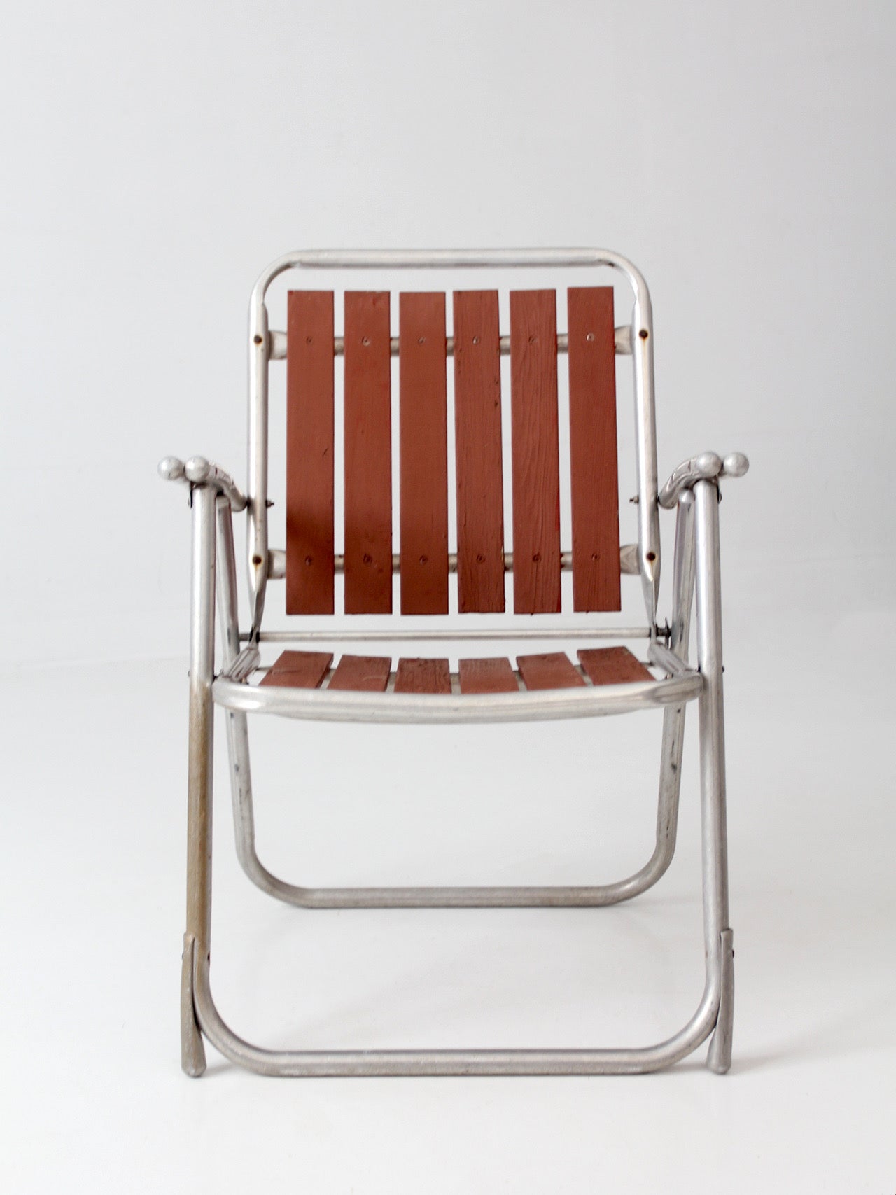 mid-century aluminum and wood folding lawn chair