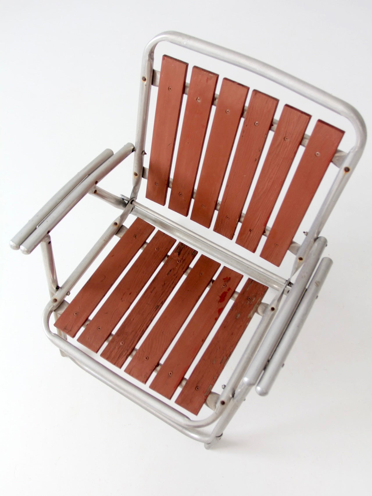 mid-century aluminum and wood folding lawn chair