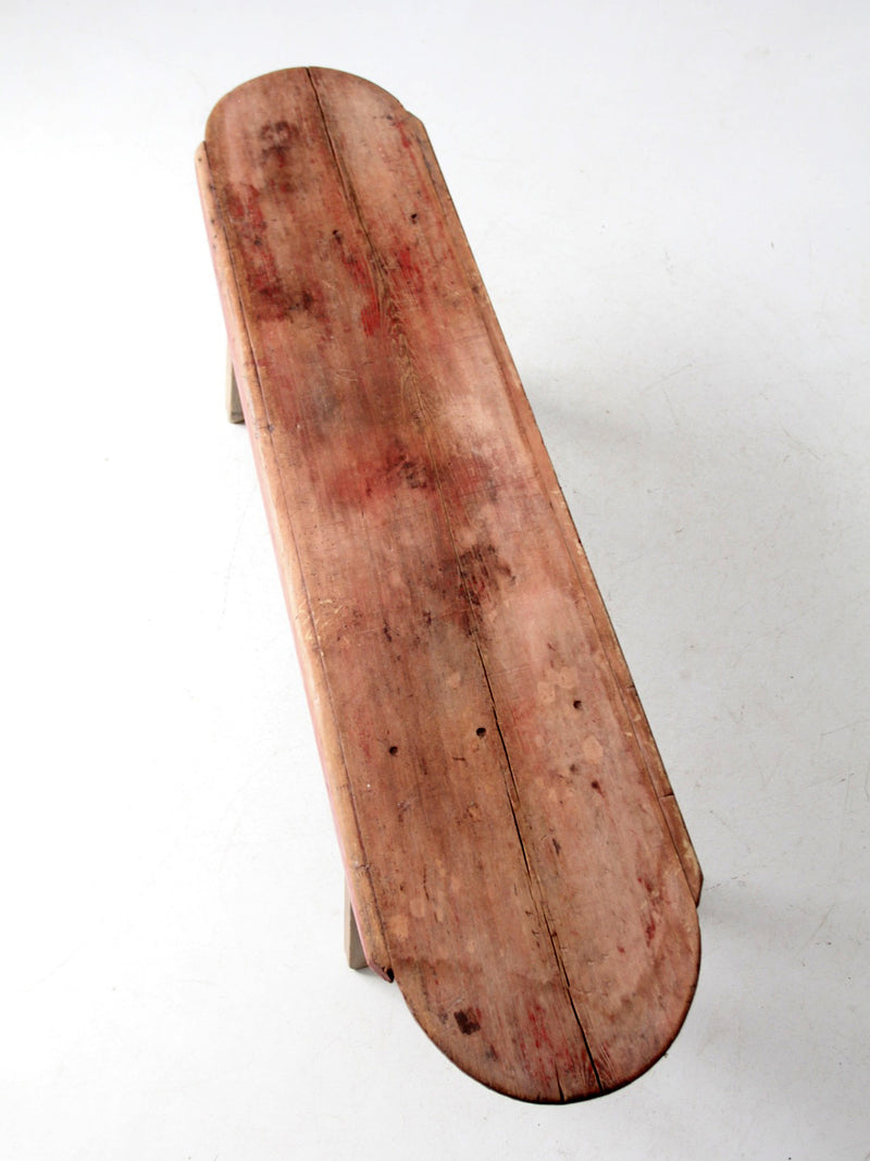 antique red painted farmhouse bench