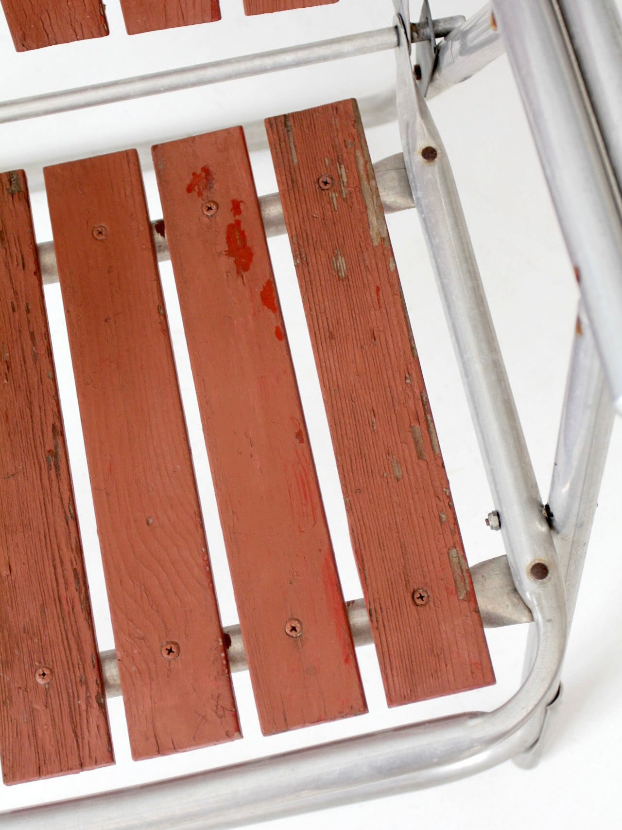 mid-century aluminum and wood folding lawn chair