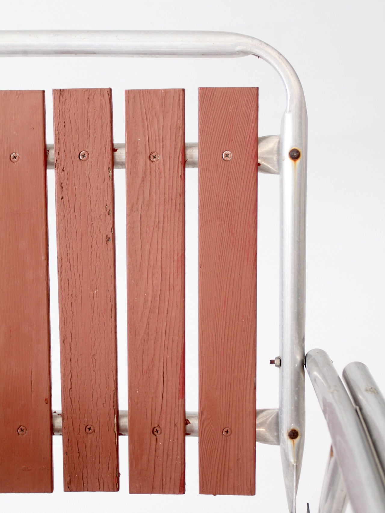mid-century aluminum and wood folding lawn chair