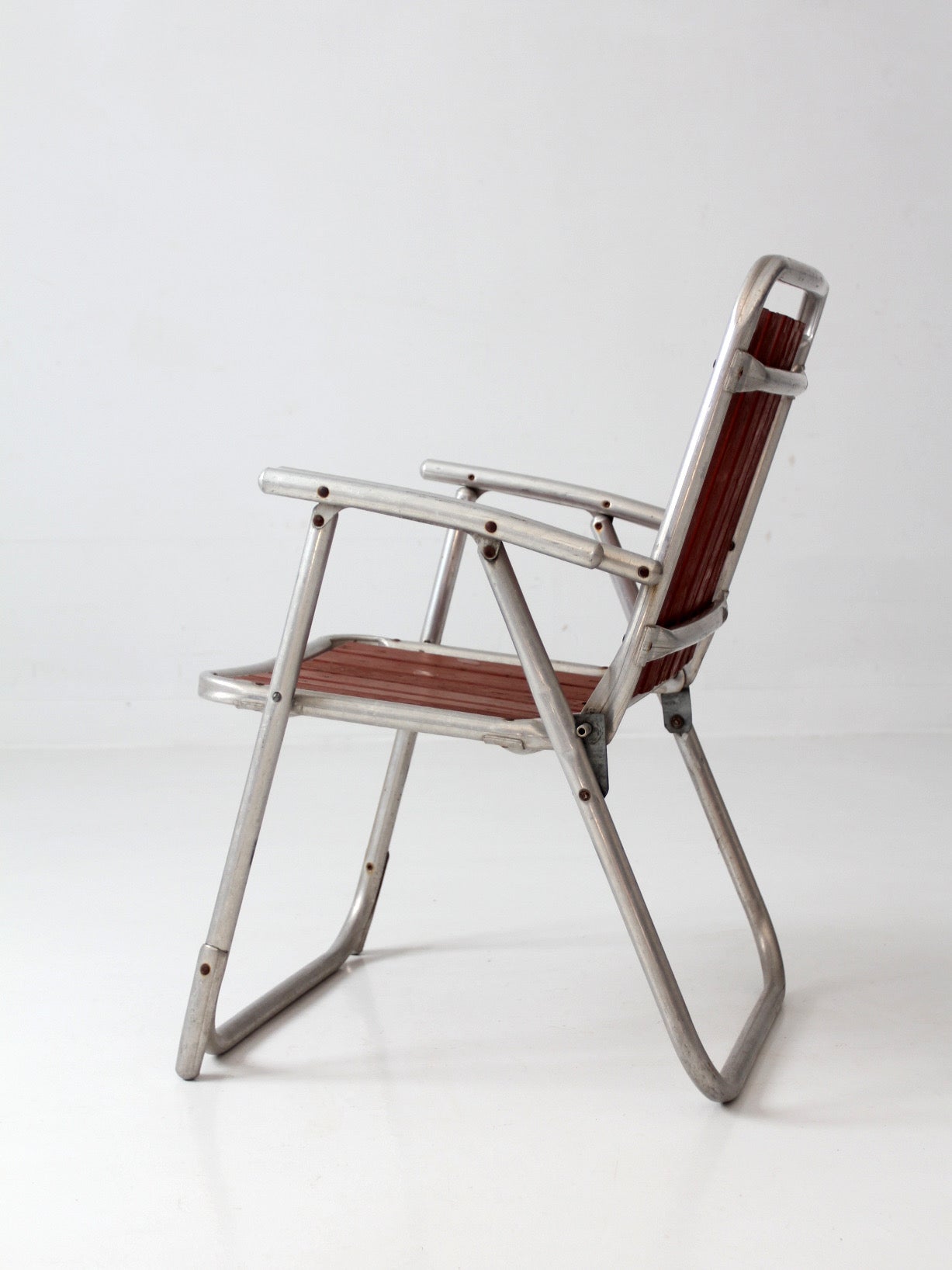 mid-century aluminum and wood folding lawn chair
