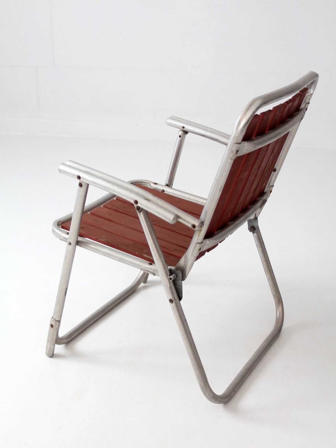 mid-century aluminum and wood folding lawn chair