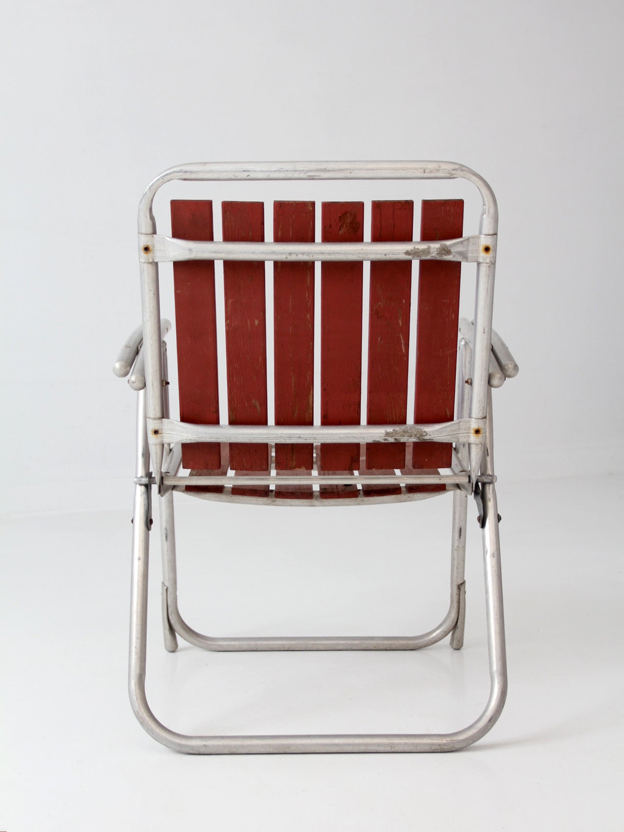 mid-century aluminum and wood folding lawn chair