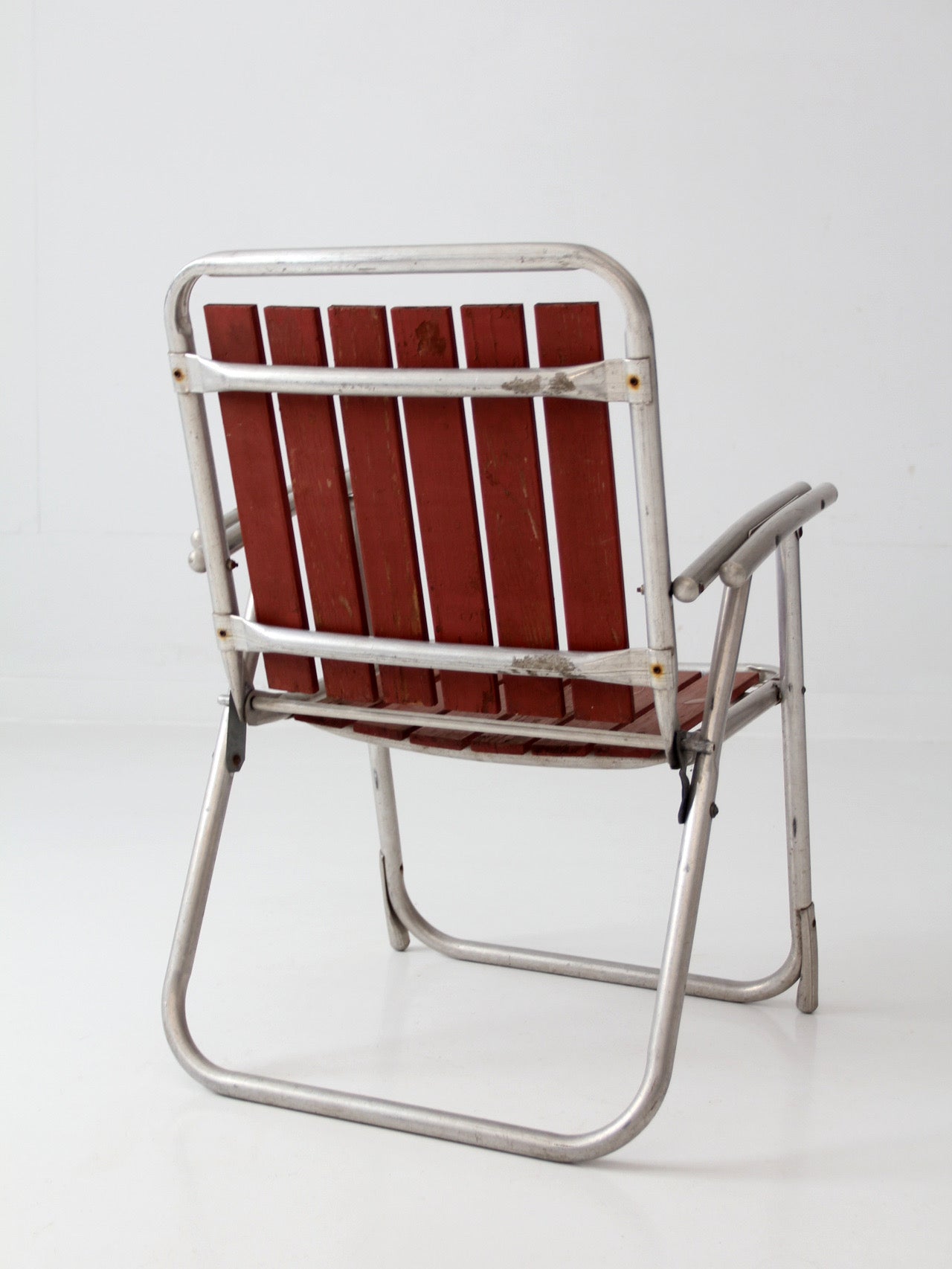 mid-century aluminum and wood folding lawn chair