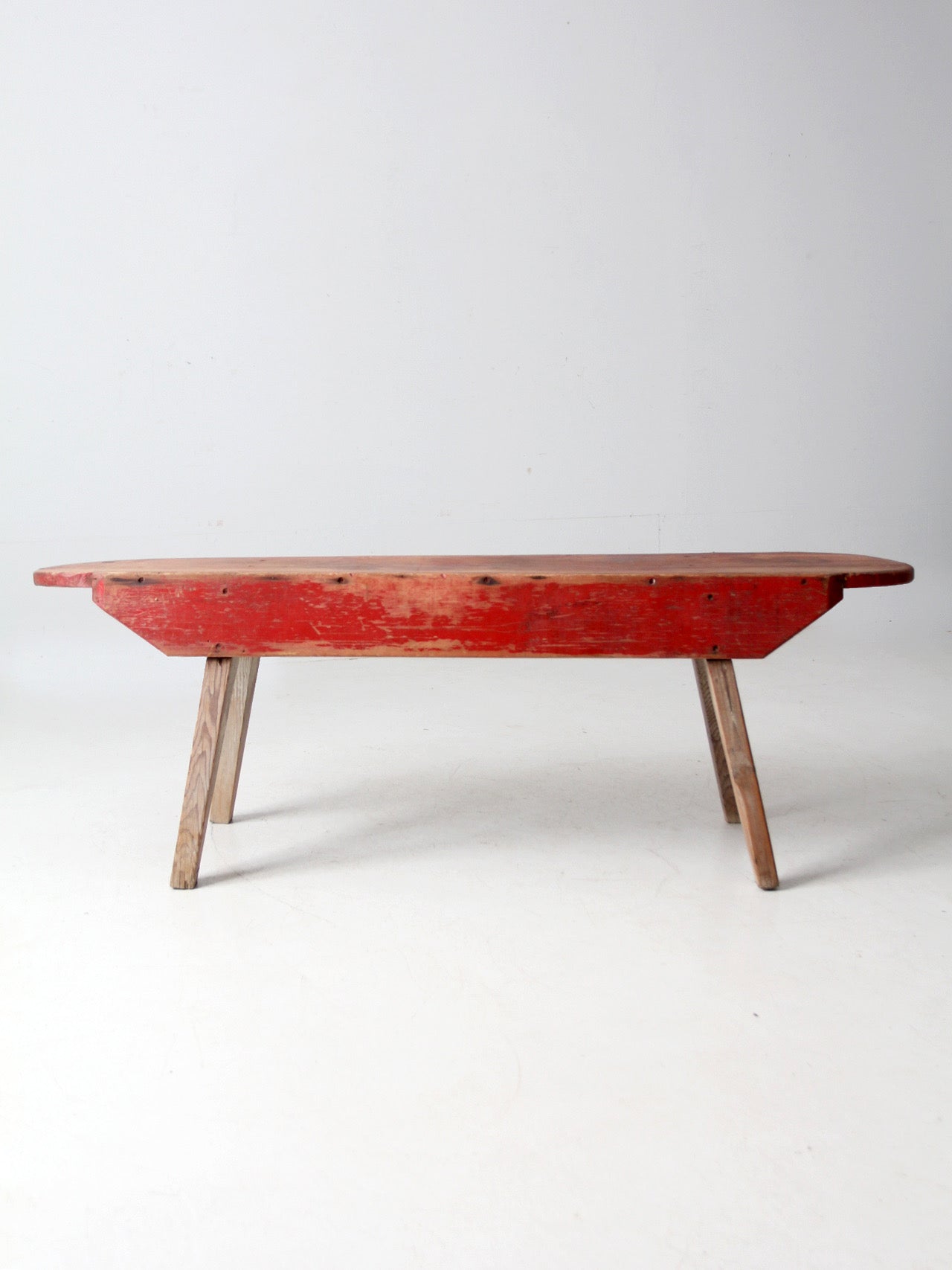antique red painted farmhouse bench