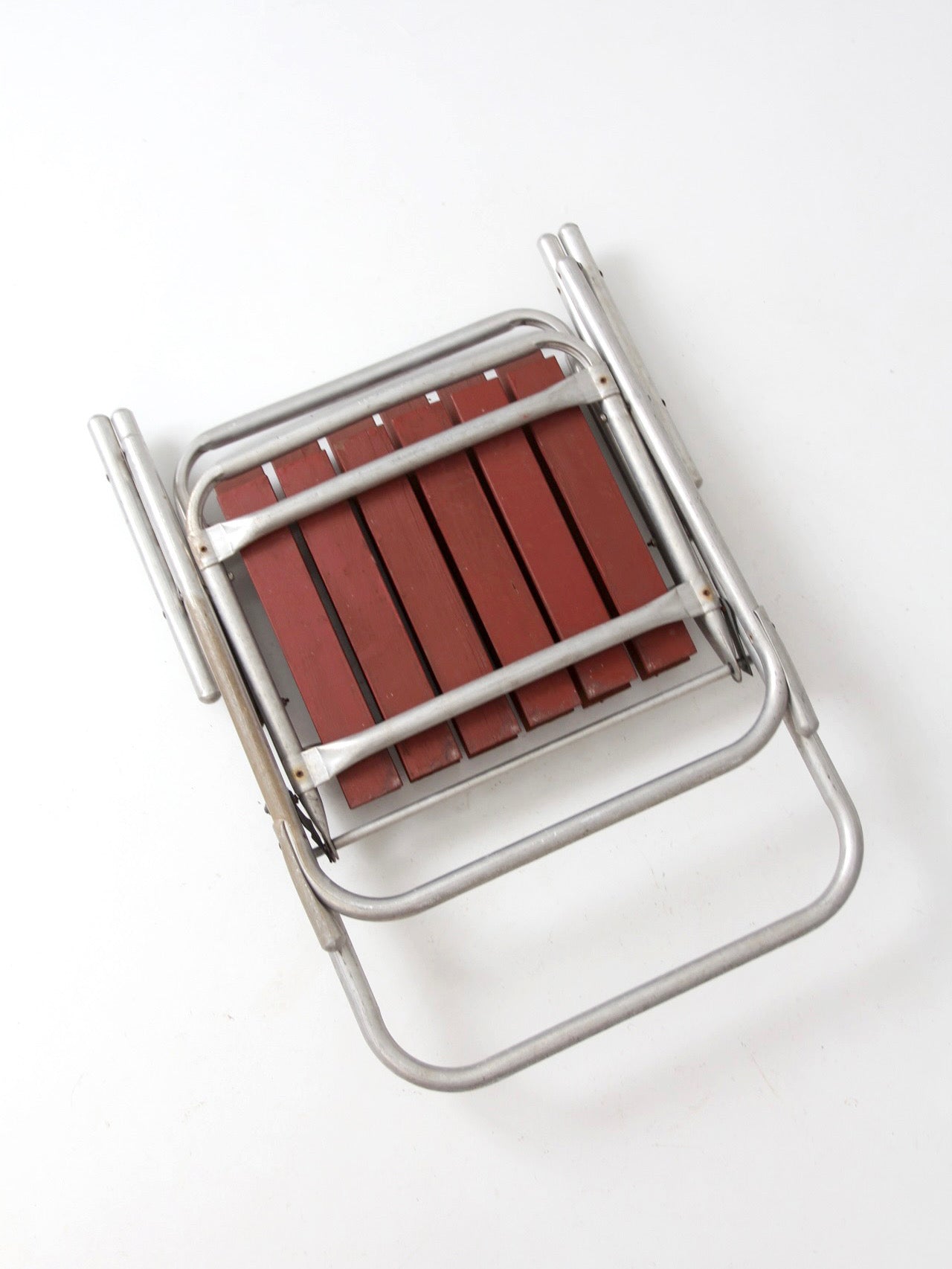 mid-century aluminum and wood folding lawn chair