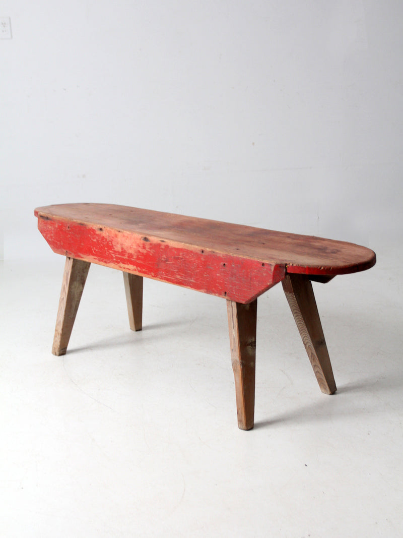 antique red painted farmhouse bench