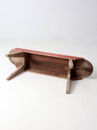 antique red painted farmhouse bench