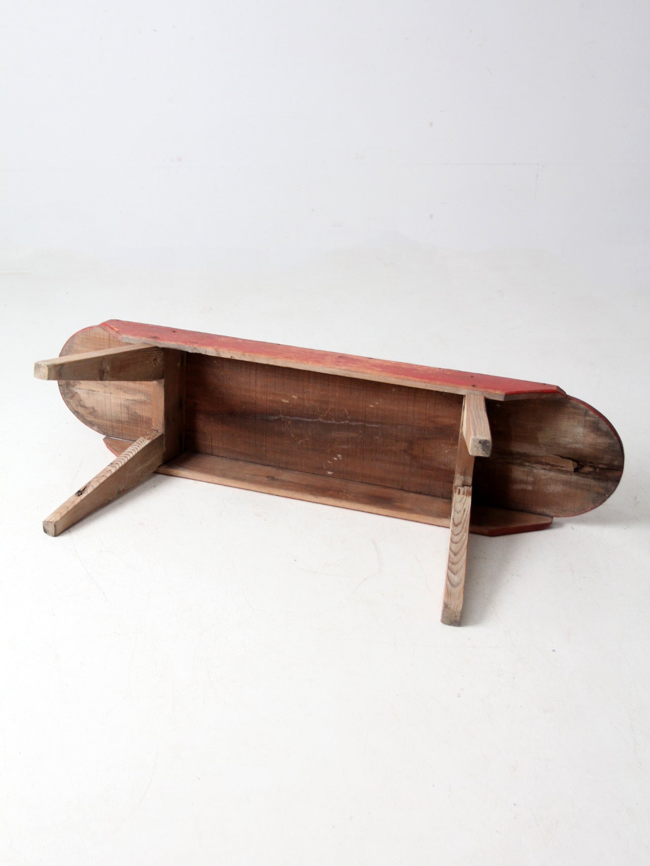 antique red painted farmhouse bench