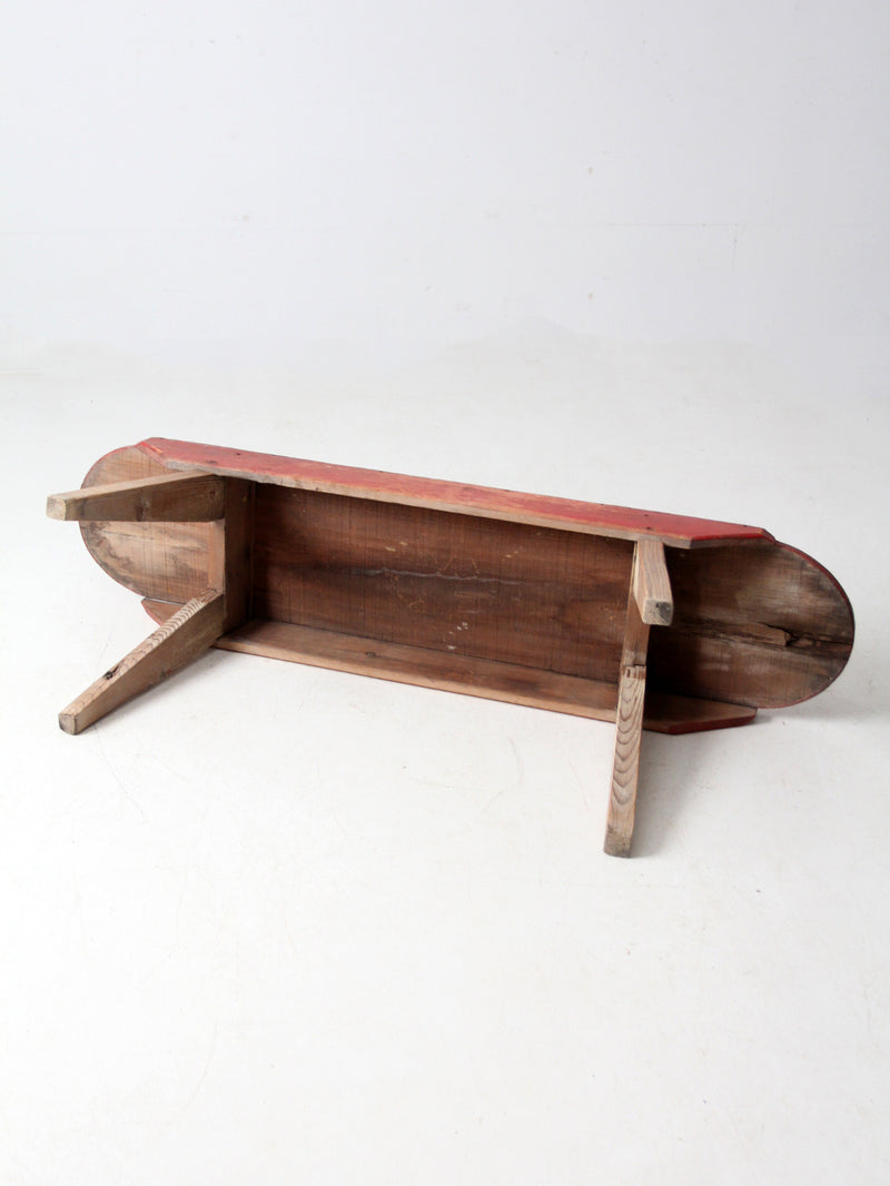 antique red painted farmhouse bench