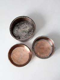 set of 3 antique hand-hammered copper bowls