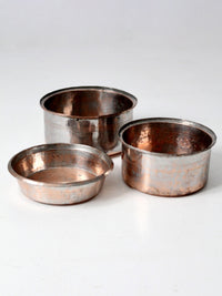 set of 3 antique hand-hammered copper bowls