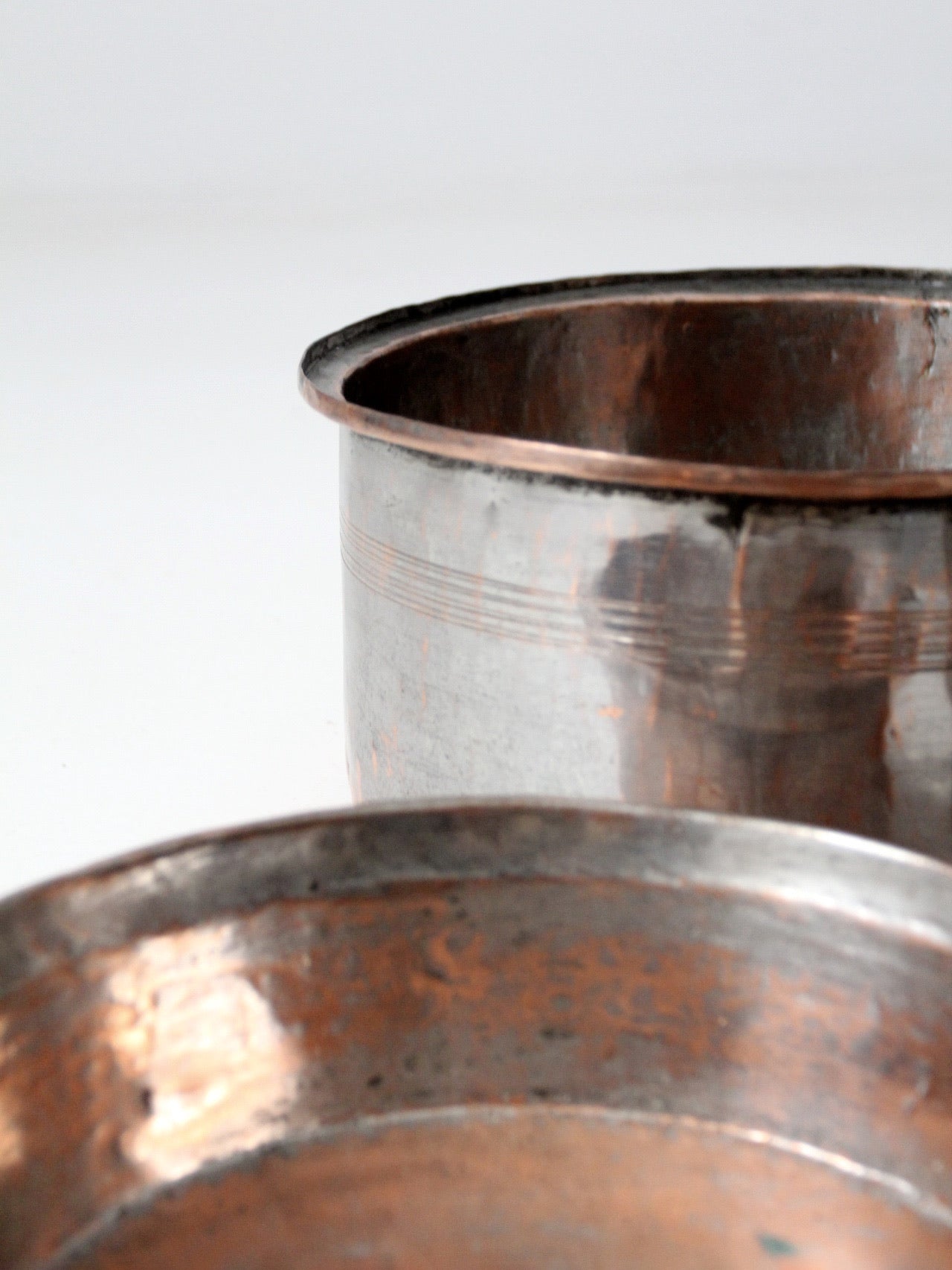 set of 3 antique hand-hammered copper bowls