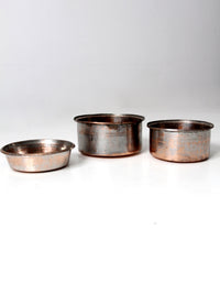 set of 3 antique hand-hammered copper bowls