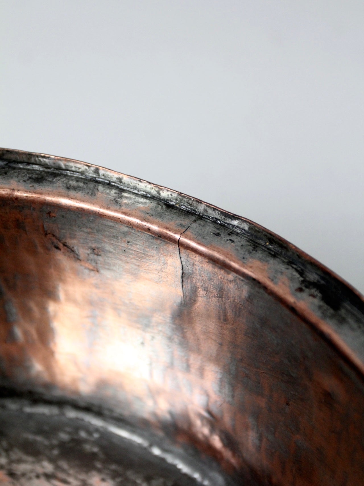set of 3 antique hand-hammered copper bowls