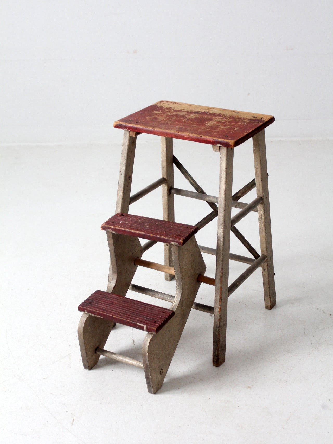 家具 Vintage Foldable Wooden Step Stool vintage fold out step stool – 86 Vintage