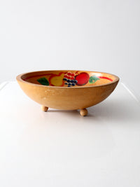 mid-century hand-painted wooden footed bowl
