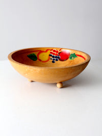 mid-century hand-painted wooden footed bowl