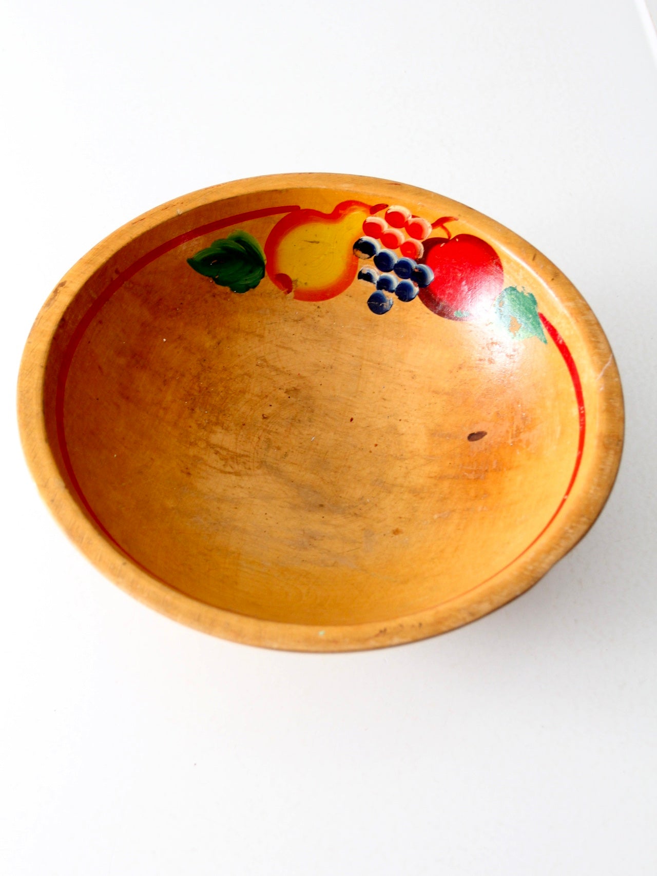 mid-century hand-painted wooden footed bowl