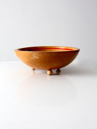 mid-century hand-painted wooden footed bowl