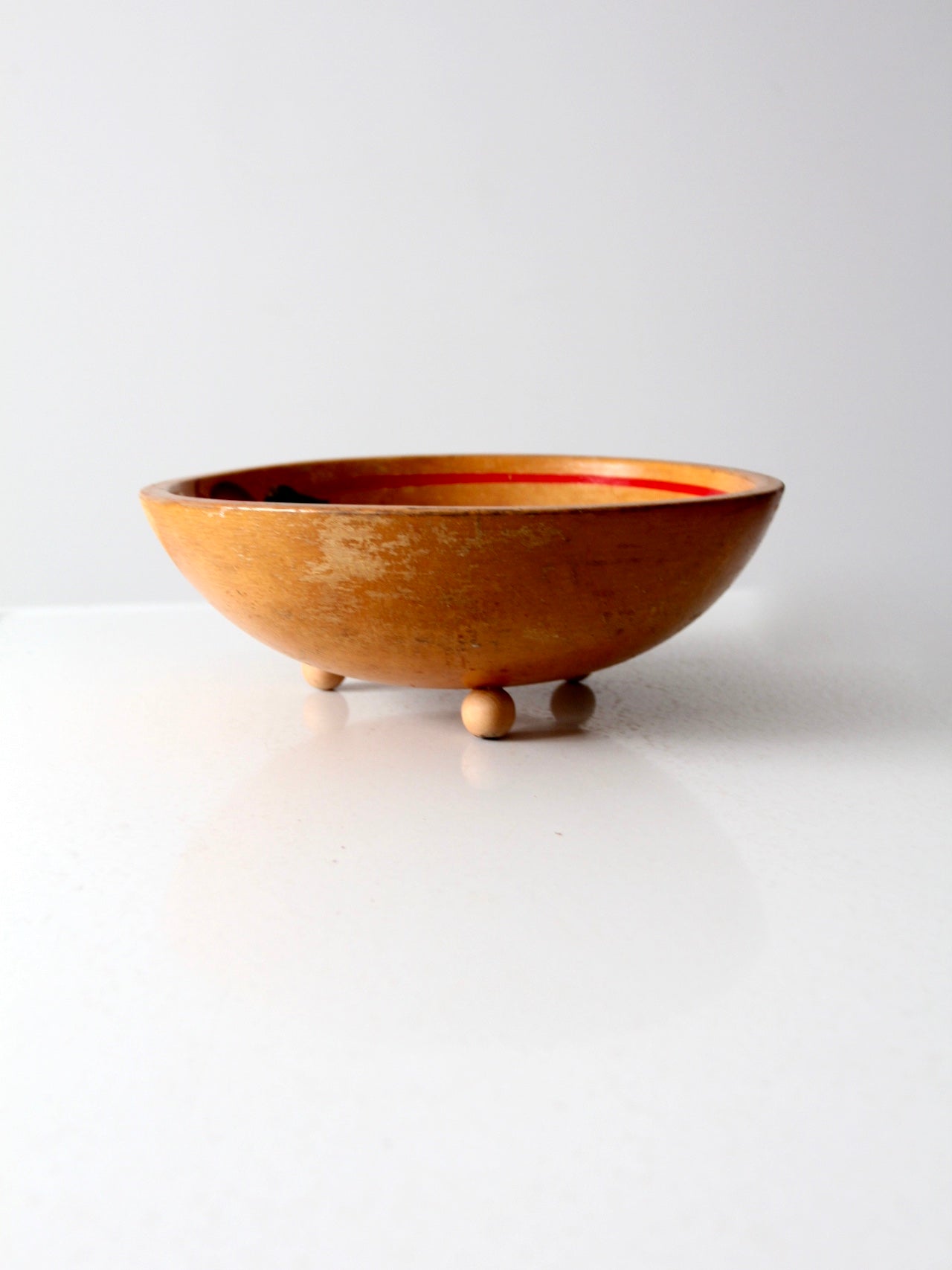 mid-century hand-painted wooden footed bowl