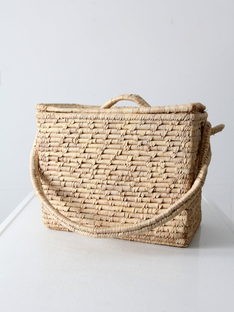 vintage woven storage basket tote