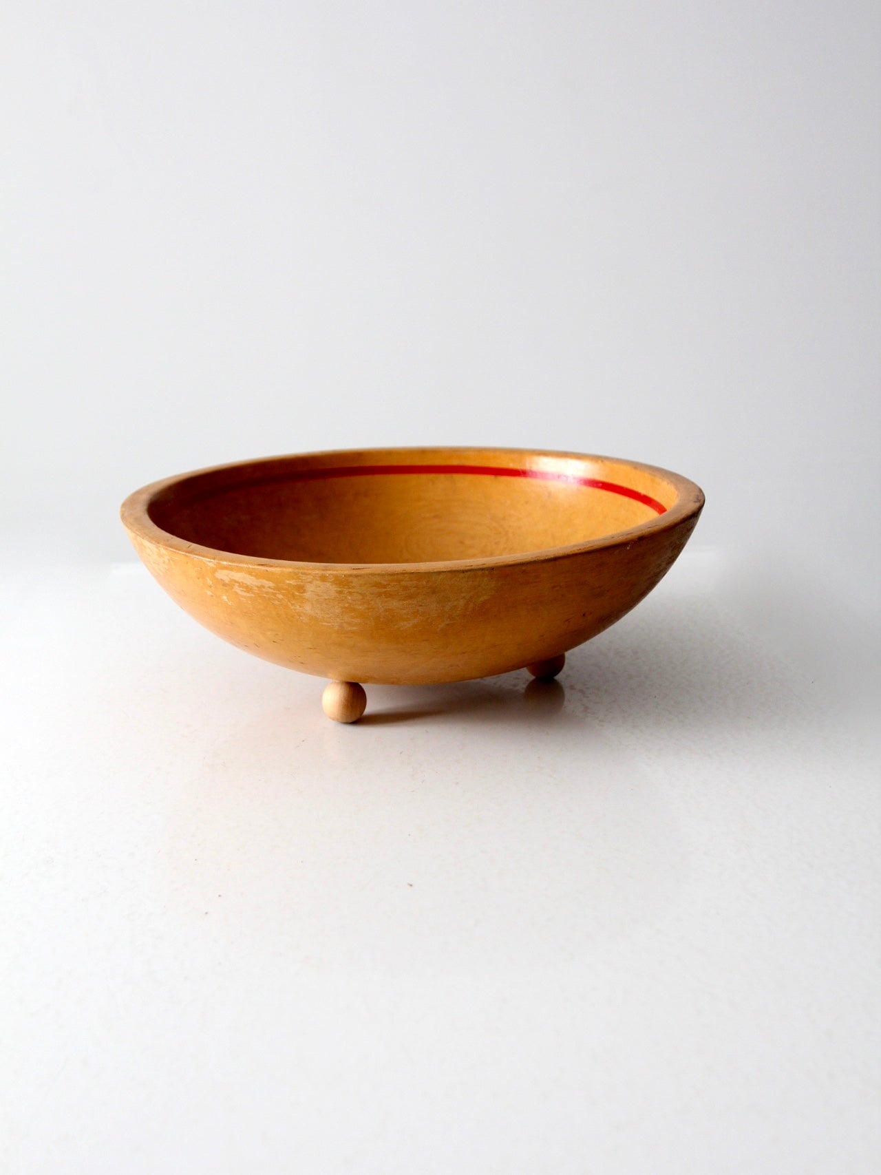 mid-century hand-painted wooden footed bowl